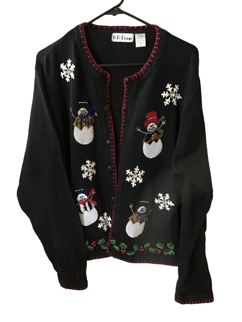 Ugly Christmas Sweater Button Snowmen Size XL
